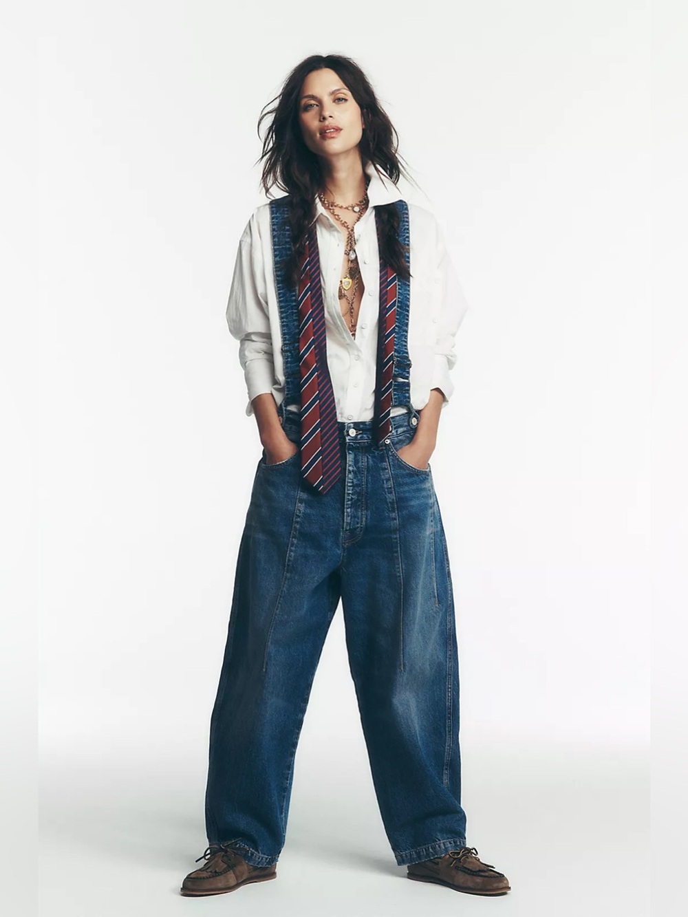 ▪️NWT Free People Berkley Suspender Jean Varsity Blue Barrel Utility Denim 30